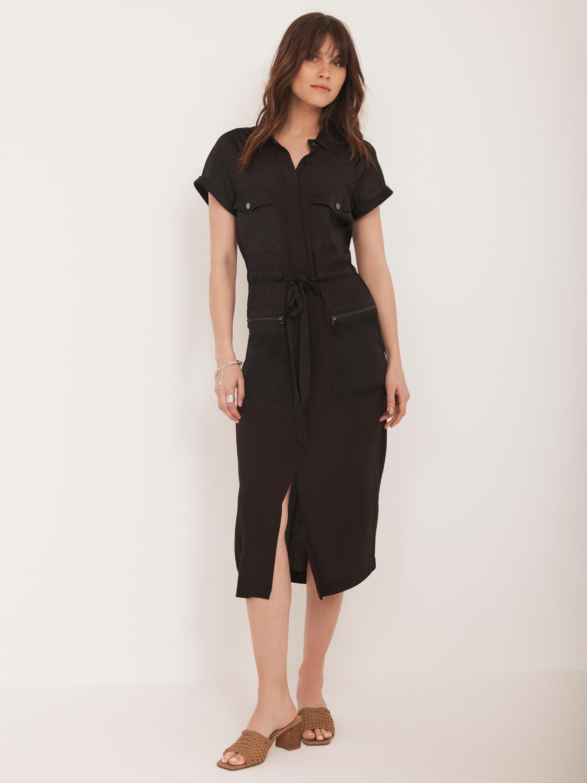 Product image 4 of 8, which shows Mint Velvet Short Sleeve Utility Midi Dress, Brown, 6