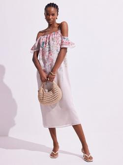 Mint Velvet Floral Strappy Midi Dress, Natural/Multi, Natural/Multi