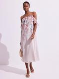 Mint Velvet Floral Strappy Midi Dress, Natural/Multi