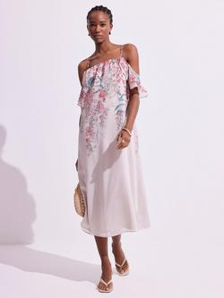 Mint Velvet Floral Strappy Midi Dress, Natural/Multi - view 2, Natural/Multi