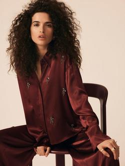 Mint Velvet Embellished Crop Long Sleeved Shirt, Red Burgundy