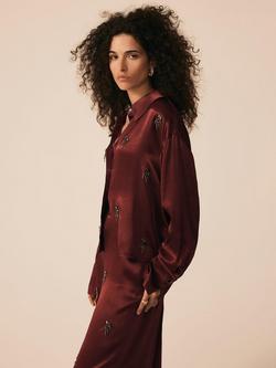 Mint Velvet Embellished Crop Long Sleeved Shirt - view 2, Red Burgundy