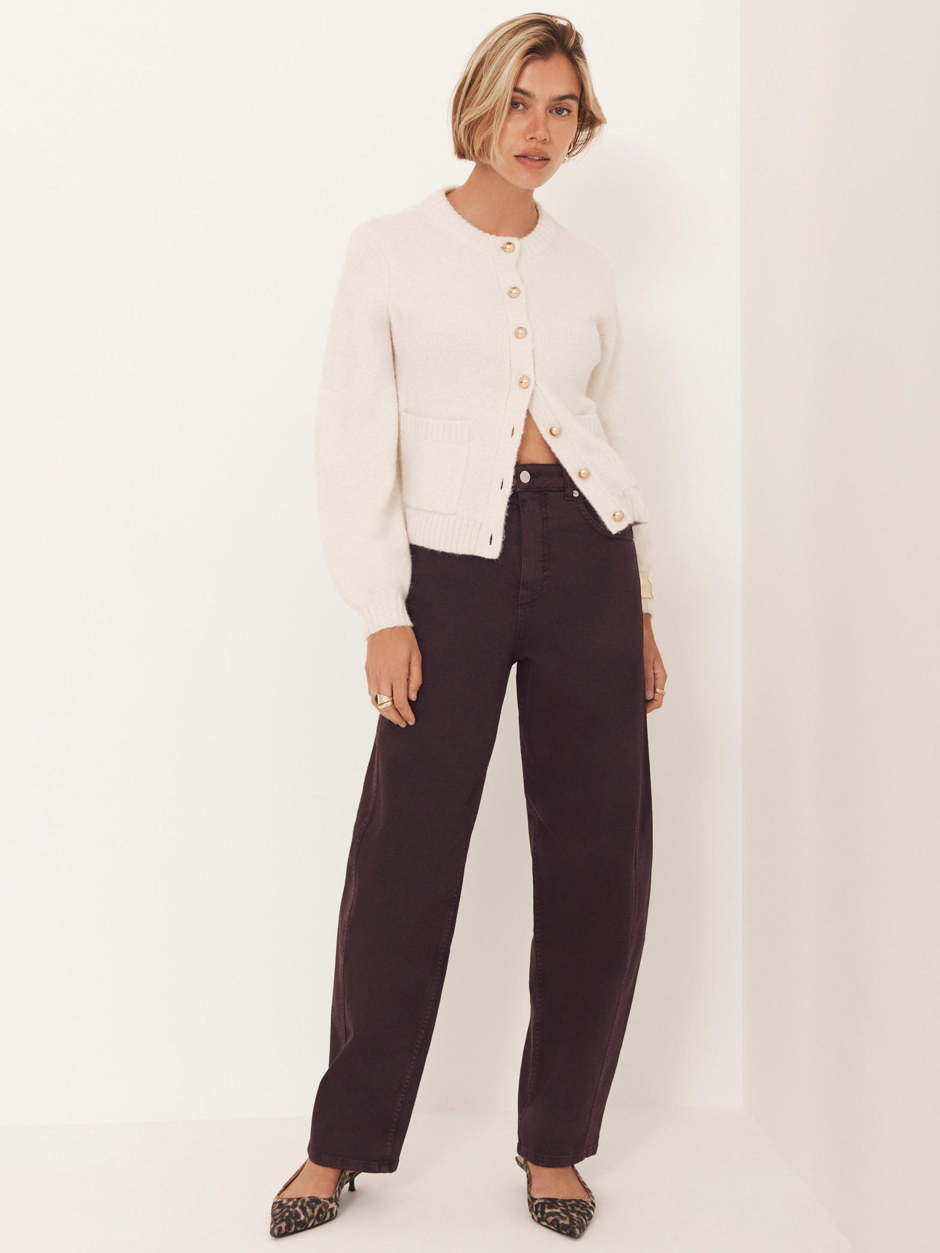 Product image 1 of 7, which shows Mint Velvet Tapered Barrel Leg Jeans, Red Burgundy, 6 R