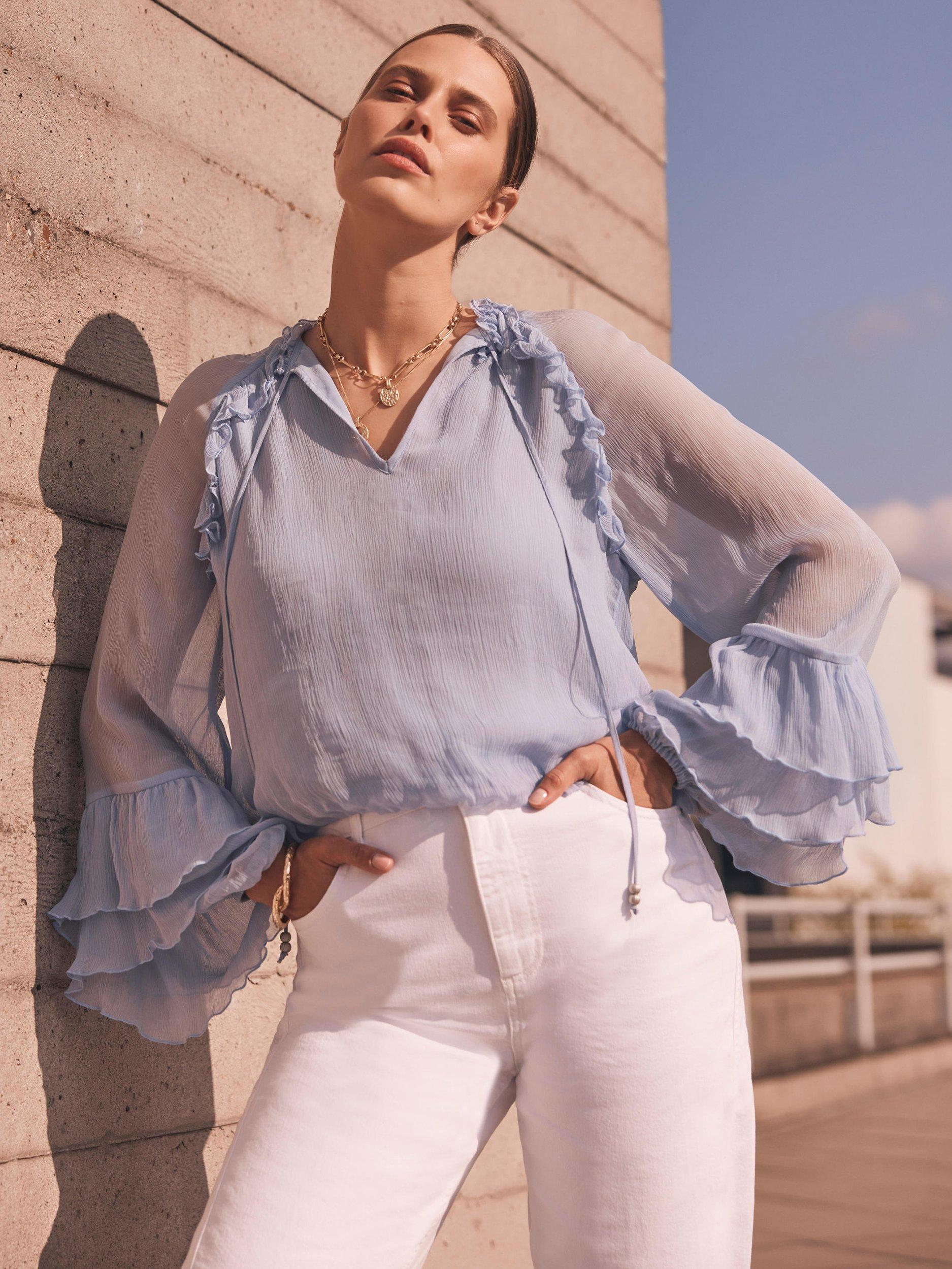 Mint Velvet Long Sleeve Ruffle Detail Tie Neck Blouse