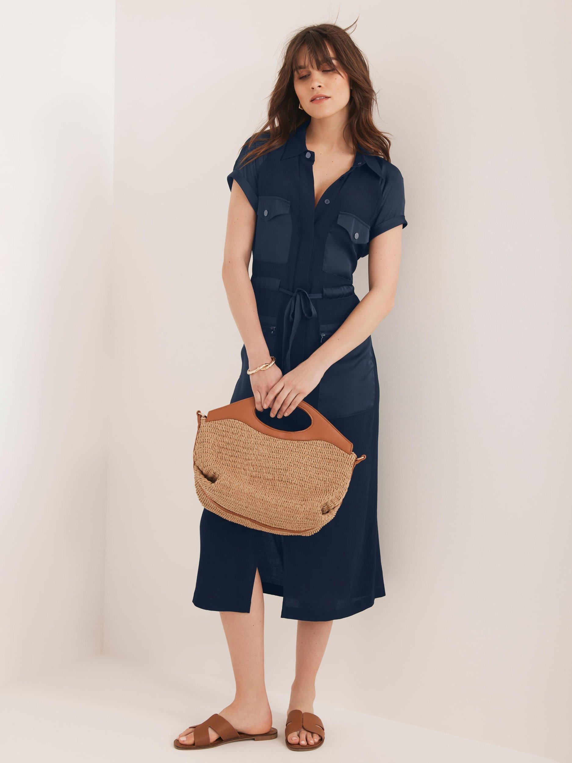 Product image 4 of 8, which shows Mint Velvet Short Sleeve Utility Midi Dress, Navy Blue, 6