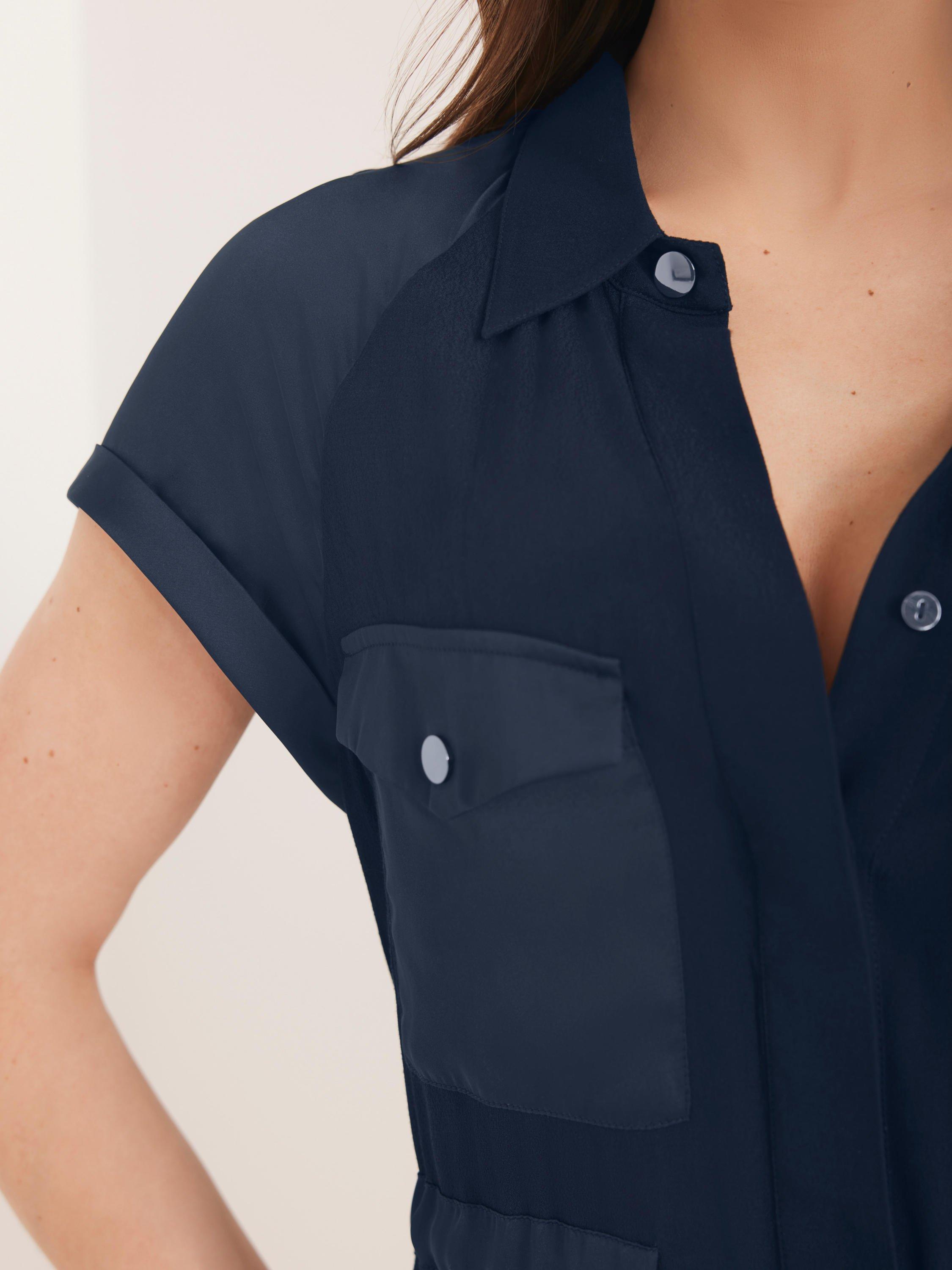 Product image 5 of 8, which shows Mint Velvet Short Sleeve Utility Midi Dress, Navy Blue, 6
