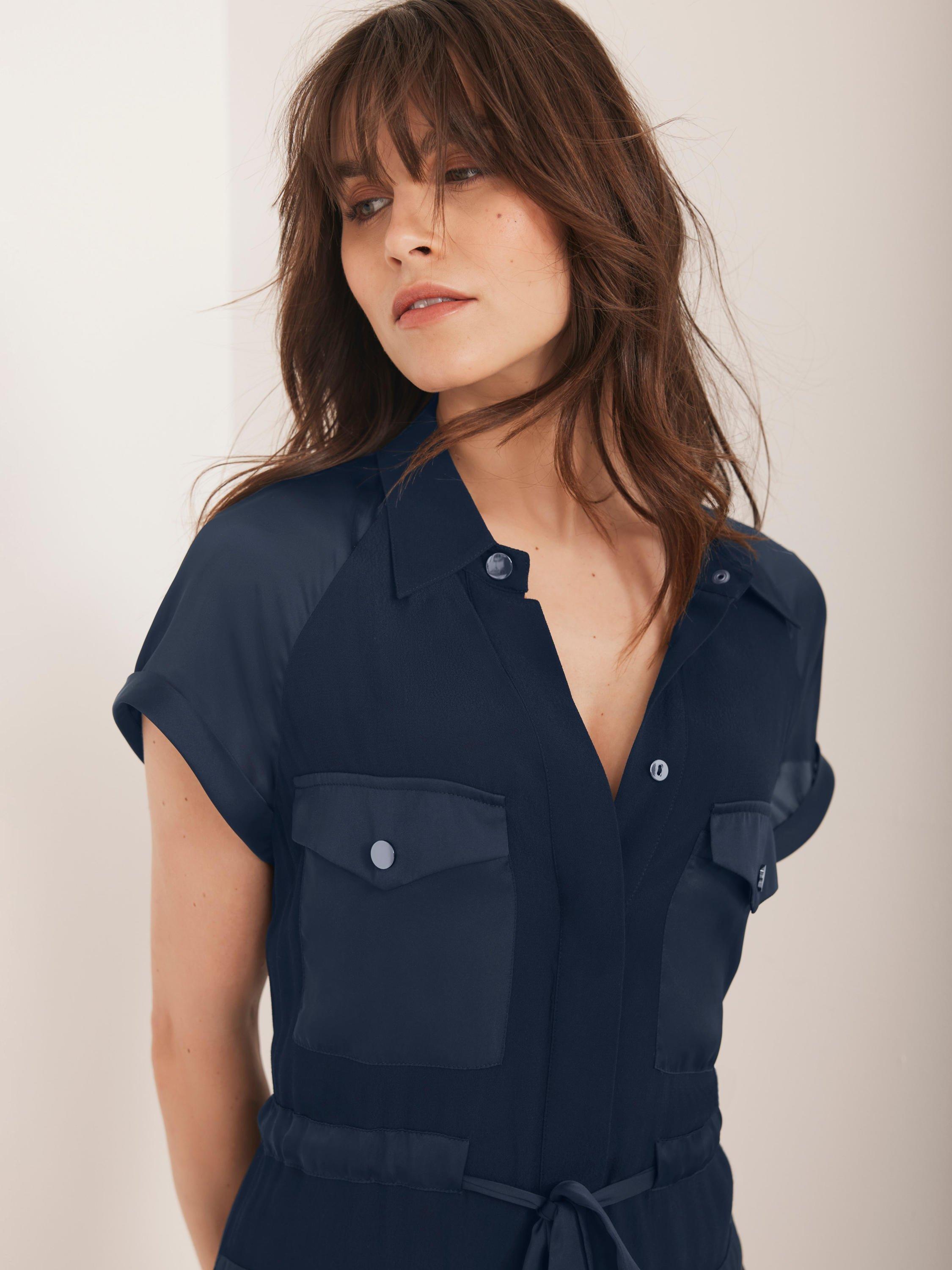 Product image 6 of 8, which shows Mint Velvet Short Sleeve Utility Midi Dress, Navy Blue, 6