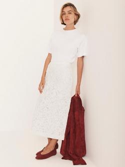 Mint Velvet High Waist Lace Pencil Skirt, White Ivory, White Ivory