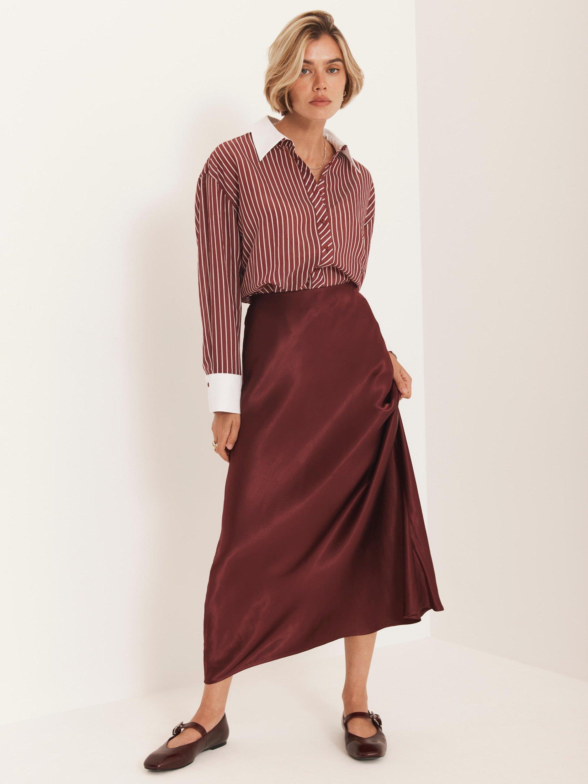 Midi Skirt Outfit Ideas Maroon Pleated Skirt Knee Length Pleated