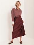 Mint Velvet Satin Slip Midi Skirt, Red Burgundy