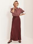 Mint Velvet Satin Slip Midi Skirt, Red Burgundy