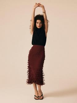 Mint Velvet Fringed Striaght Midi Skirt - view 2, Red