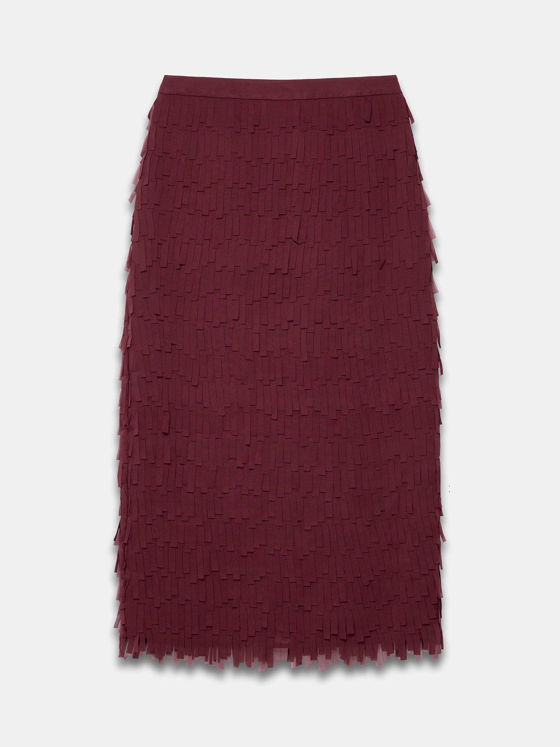 Product image 7 of 8, which shows Mint Velvet Fringed Striaght Midi Skirt, Red, 8