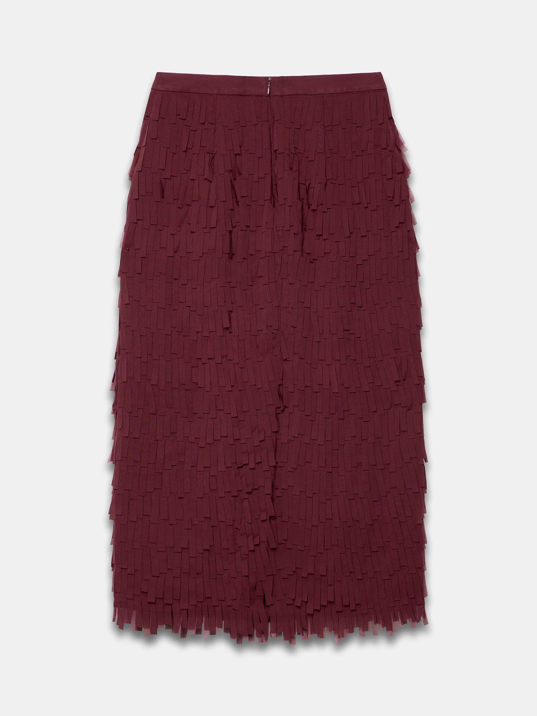 Product image 8 of 8, which shows Mint Velvet Fringed Striaght Midi Skirt, Red, 8