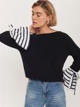 Mint Velvet Striped Cuff Boat Neck Cotton Blend Jumper