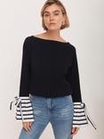Mint Velvet Striped Cuff Boat Neck Cotton Blend Jumper