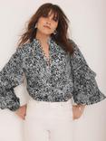 Mint Velvet Floral Print Long Sleeved V-Neck Cotton Blouse