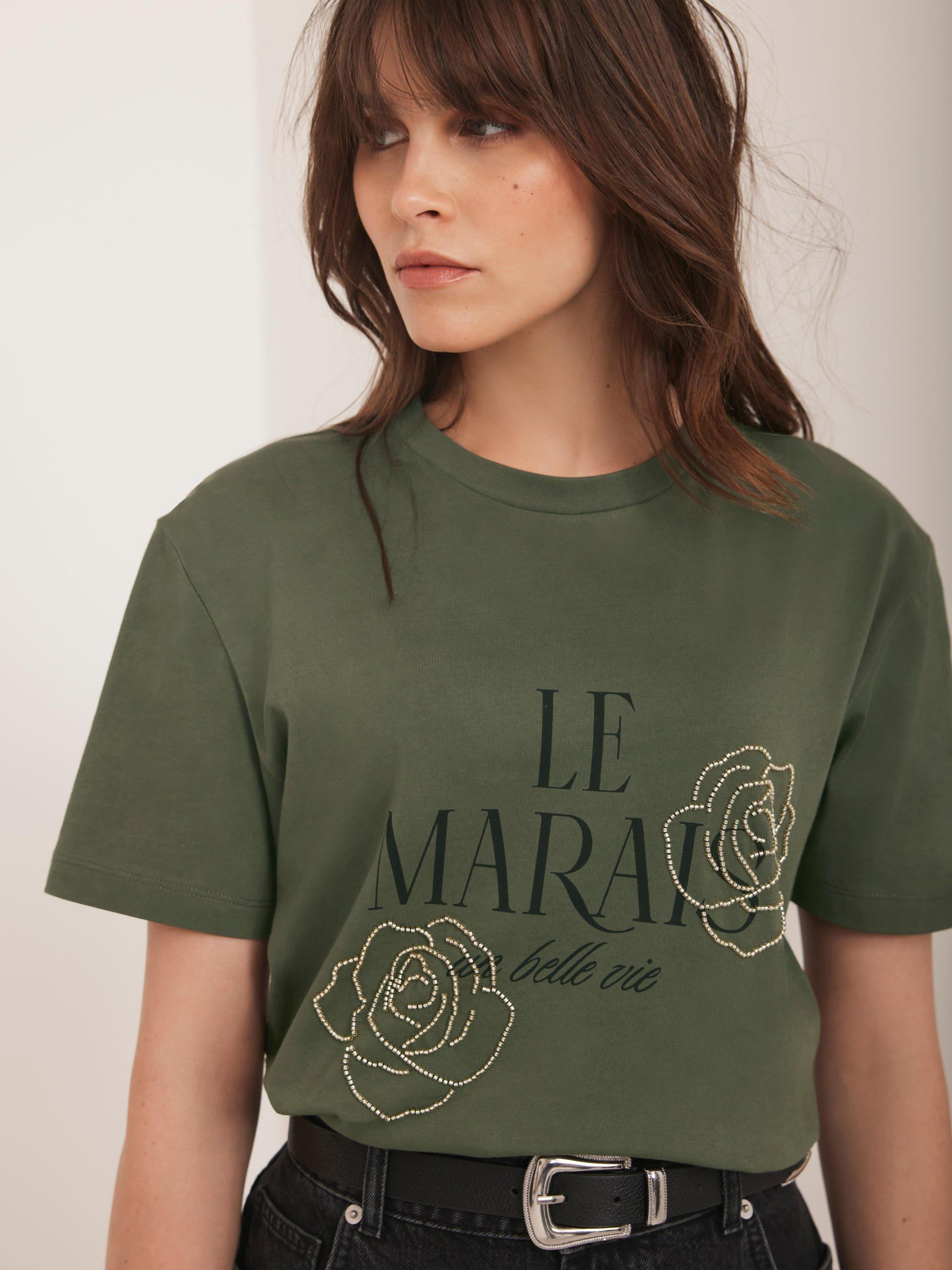 Product image 1 of 7, which shows Mint Velvet Graphic Slogan Cotton T-Shirt, Khaki, XS