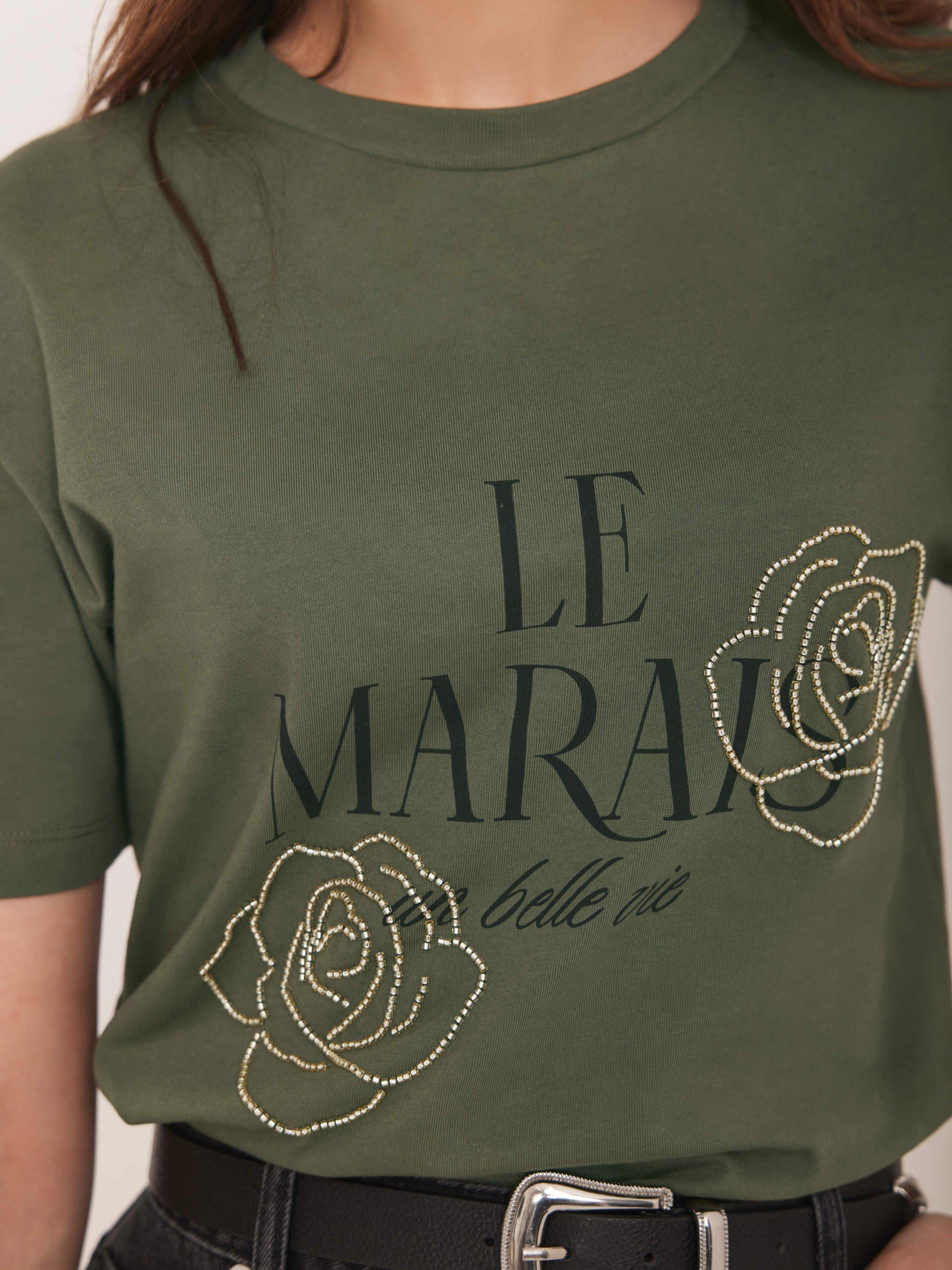 Product image 3 of 7, which shows Mint Velvet Graphic Slogan Cotton T-Shirt, Khaki, XS