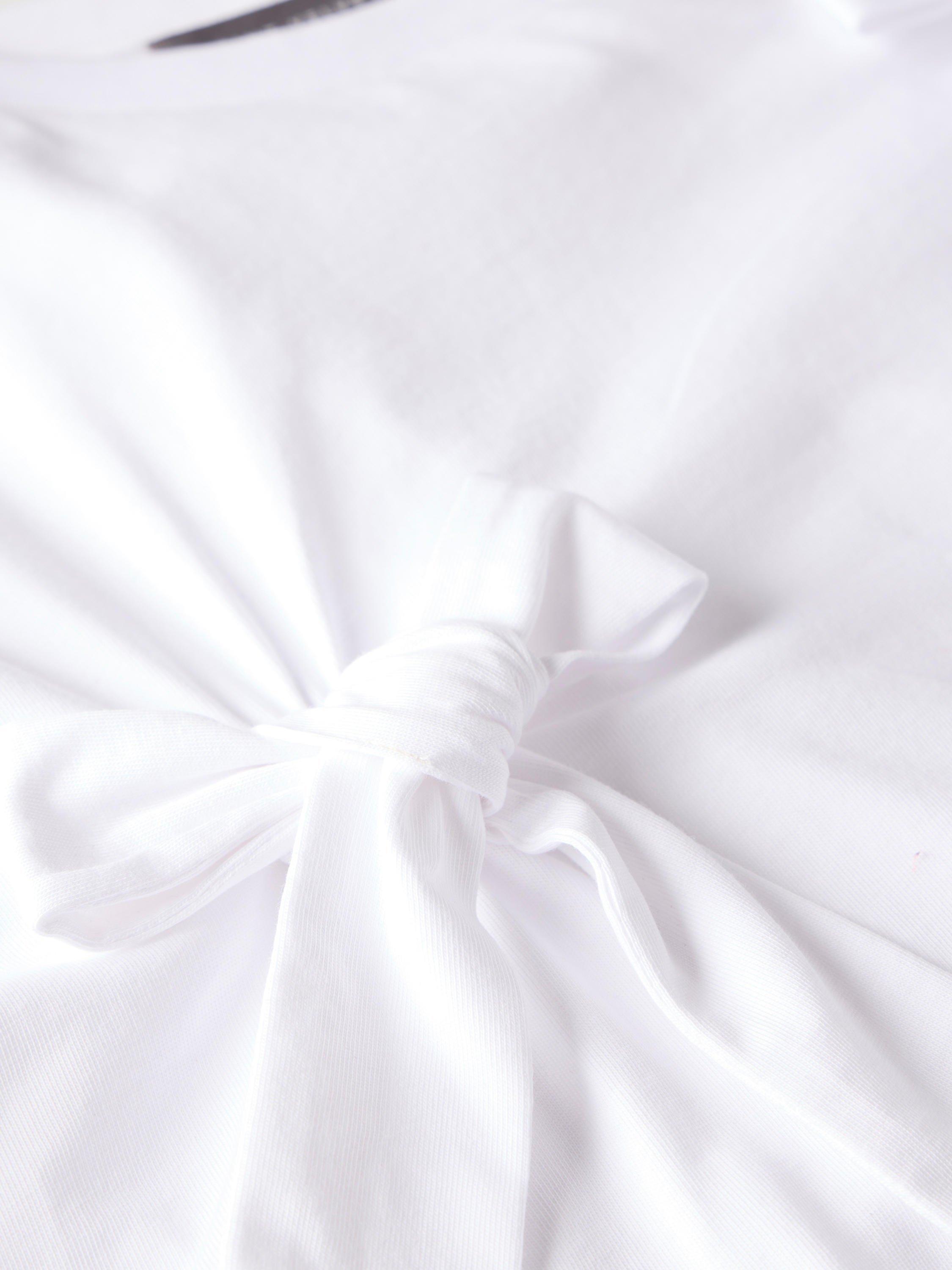 Product image 9 of 9, which shows Mint Velvet Bow Detail Crew Neck Cotton T-Shirt, White, XS