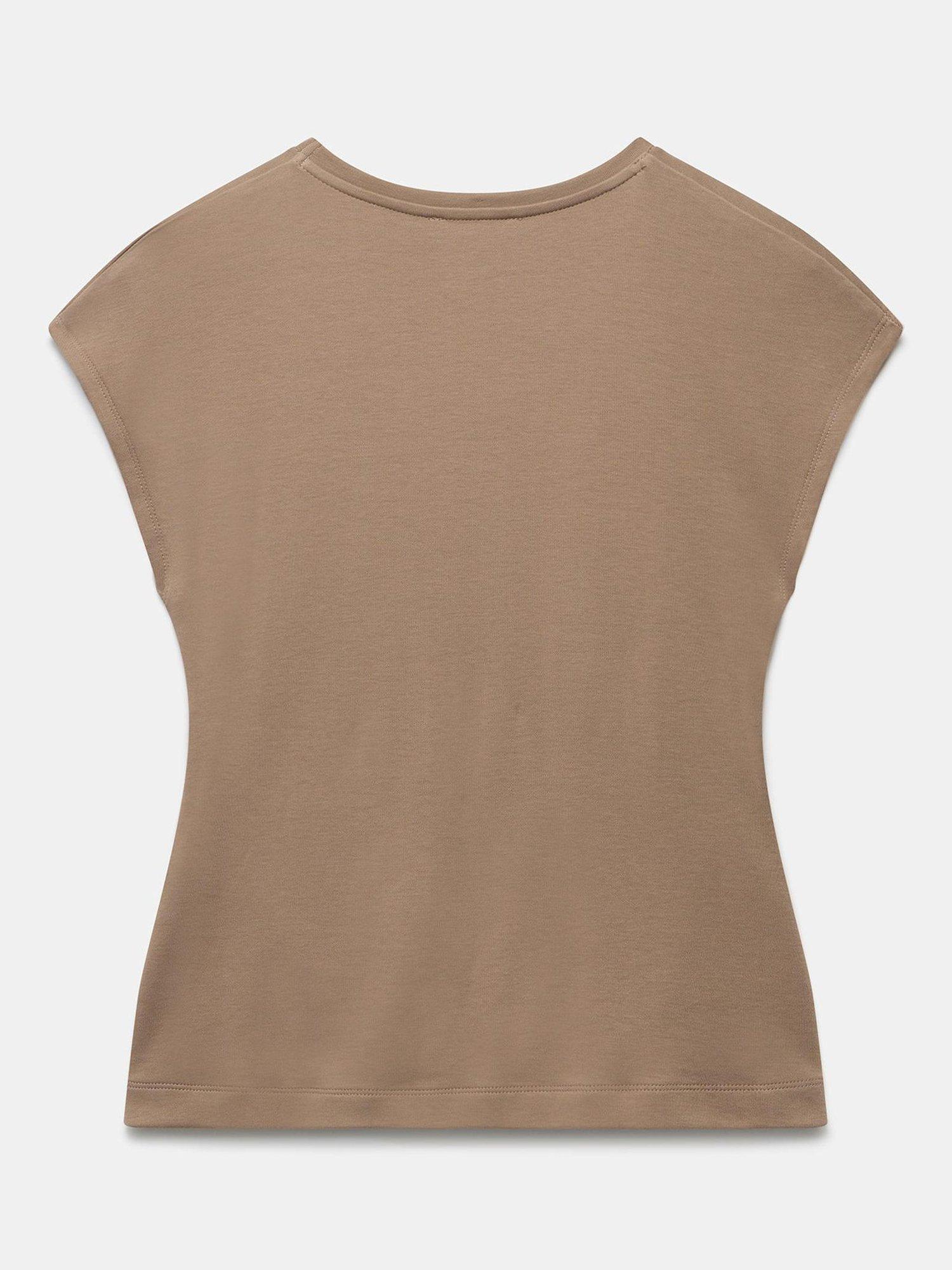 Product image 7 of 8, which shows Mint Velvet Gathered Detail Cotton T-Shirt, Brown, XS