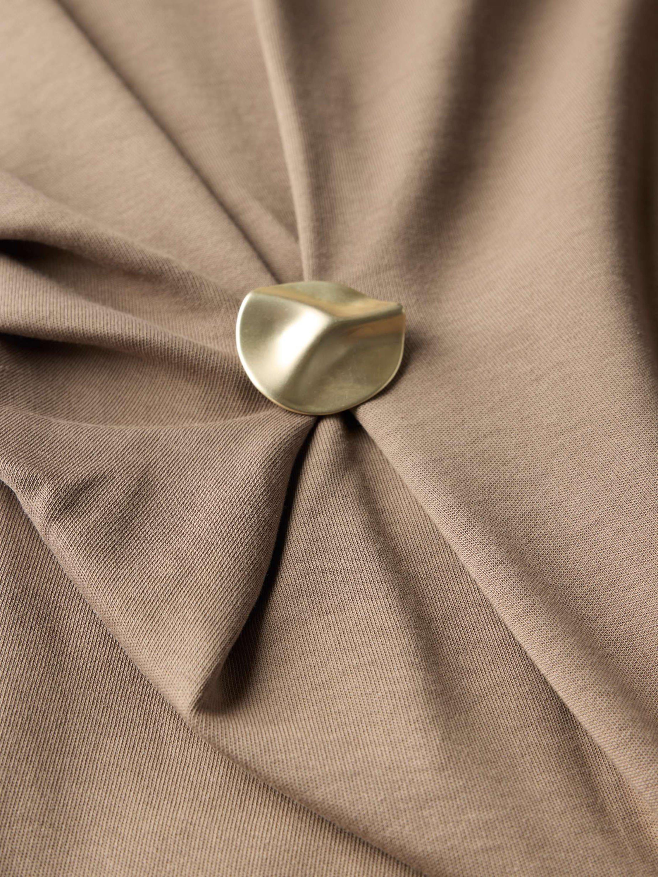 Product image 8 of 8, which shows Mint Velvet Gathered Detail Cotton T-Shirt, Brown, XS