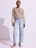 Mint Velvet Floral Blouson Sleeve Top, Natural/Multi
