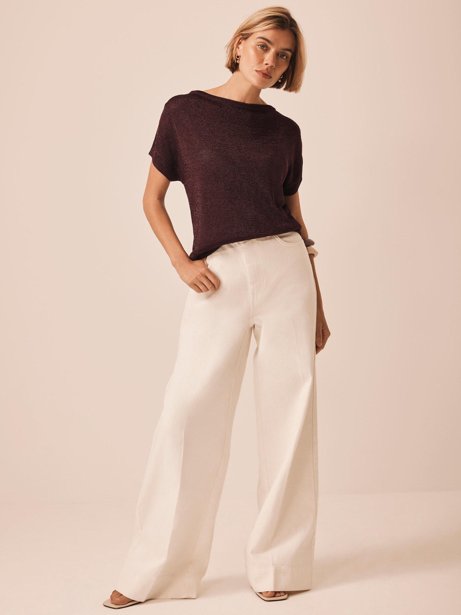 Product image 3 of 8, which shows Mint Velvet Metallic Knit Batwing Top, Red Burgundy, XS