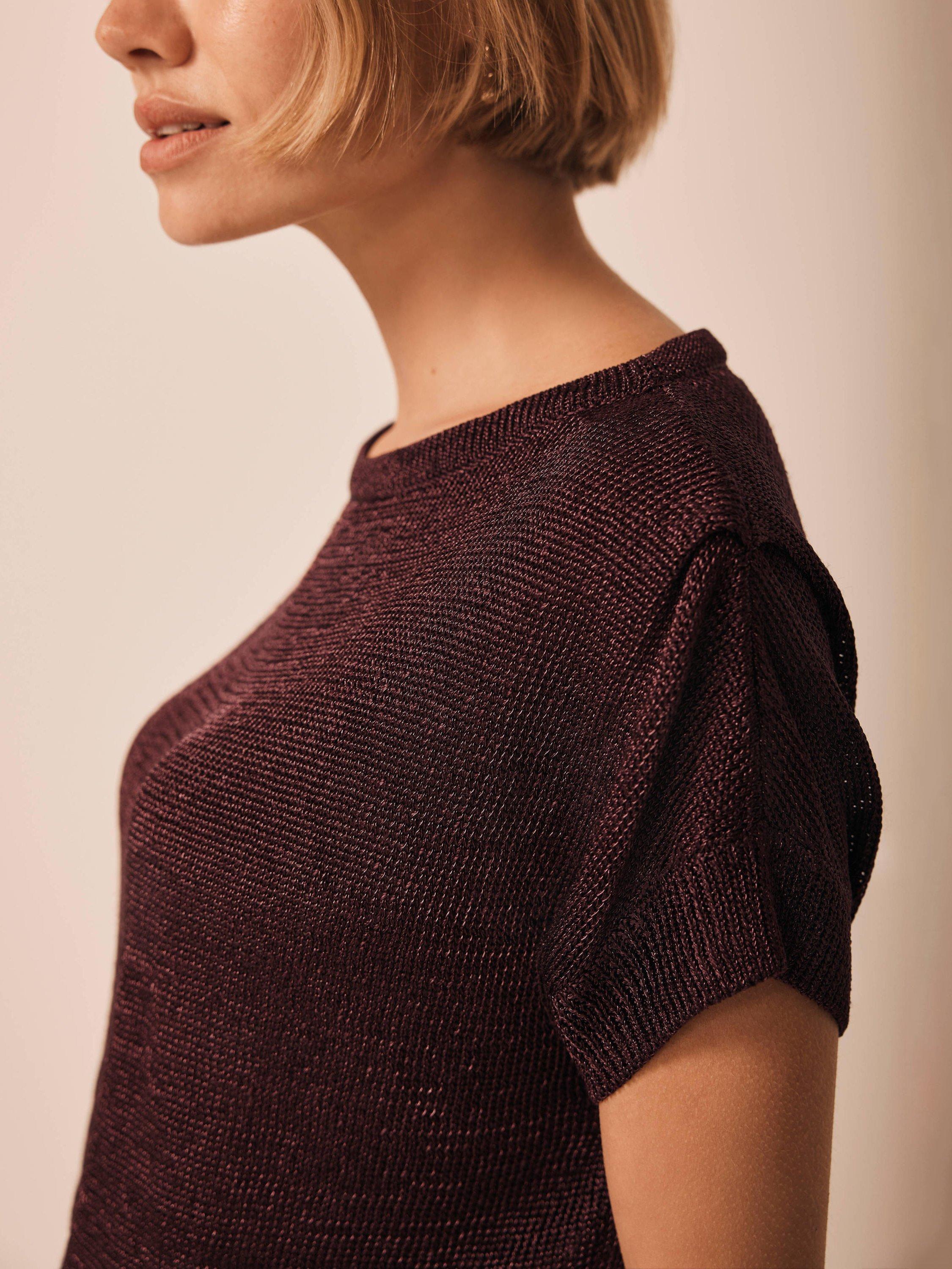 Product image 4 of 8, which shows Mint Velvet Metallic Knit Batwing Top, Red Burgundy, XS