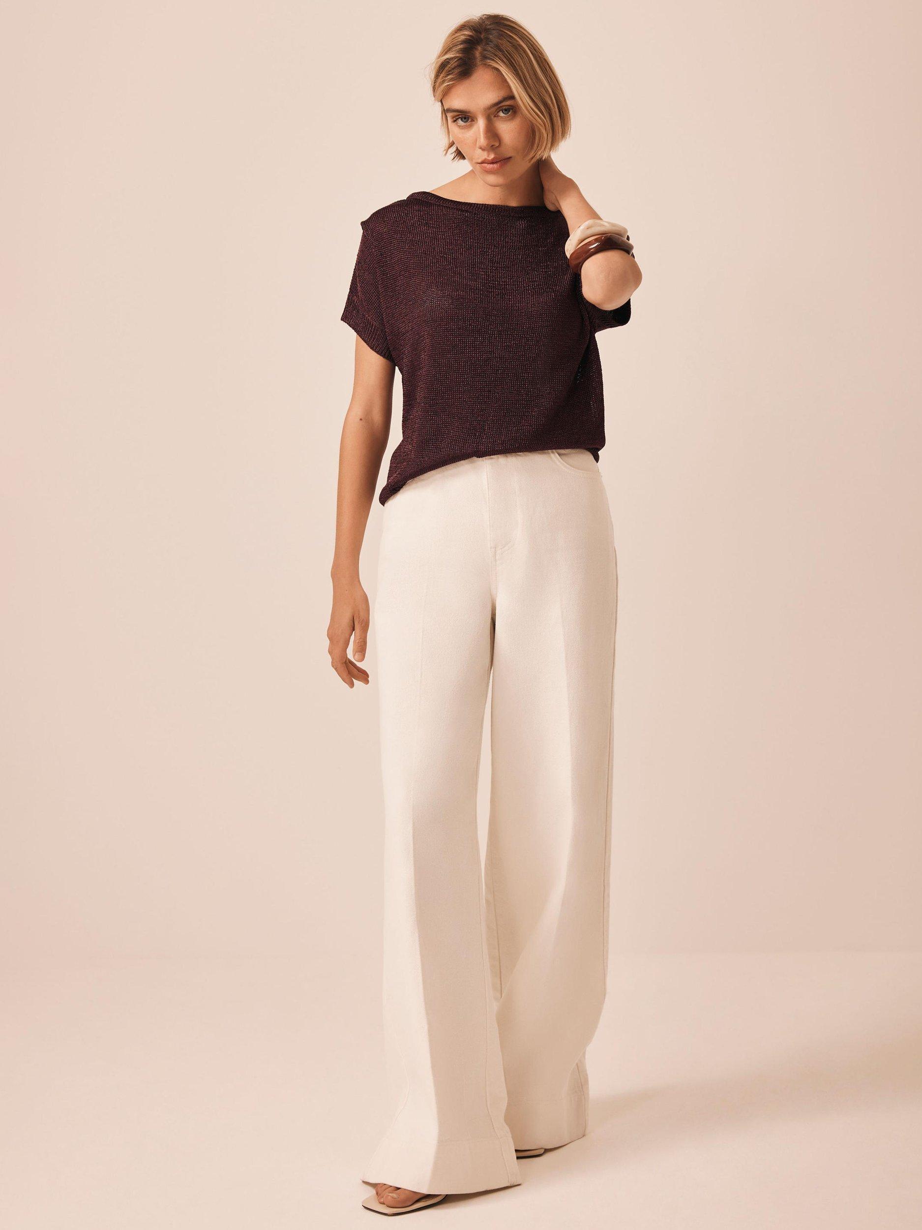 Product image 5 of 8, which shows Mint Velvet Metallic Knit Batwing Top, Red Burgundy, XS