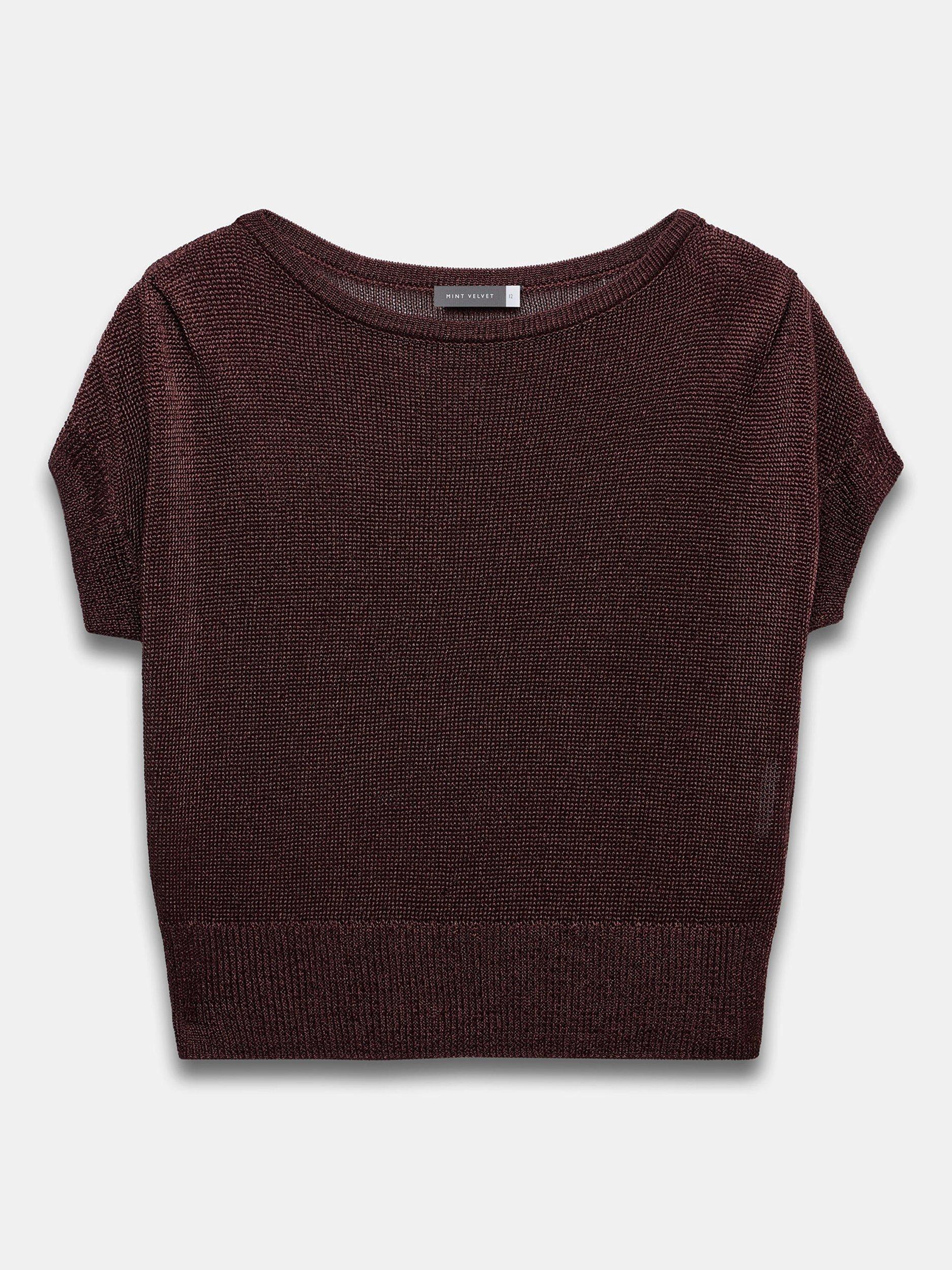 Product image 7 of 8, which shows Mint Velvet Metallic Knit Batwing Top, Red Burgundy, XS