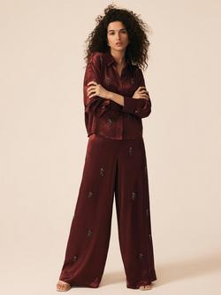 Mint Velvet Embellished Wide Leg Tailored Trousers, Red Burgundy