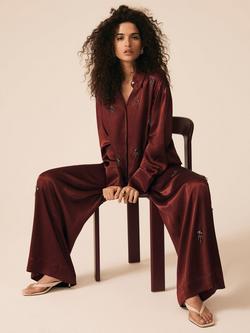 Mint Velvet Embellished Wide Leg Tailored Trousers - view 2, Red Burgundy