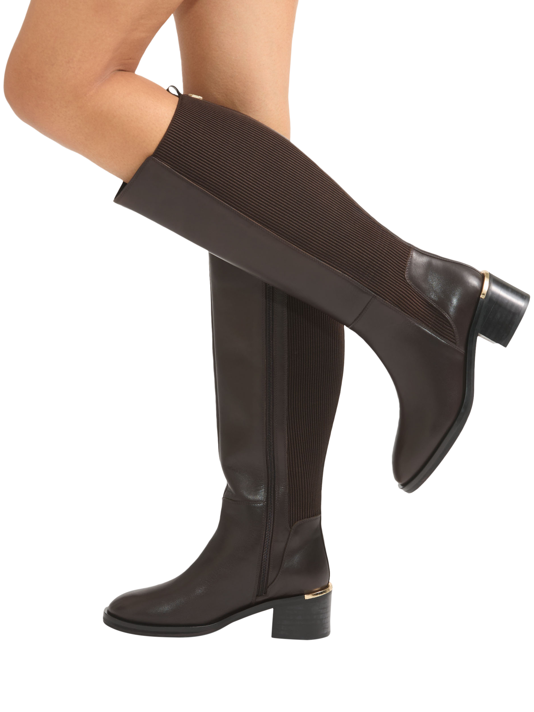 Product image 2 of 5, which shows Carvela Liberta Leather Knee High Boots, Brown, 3
