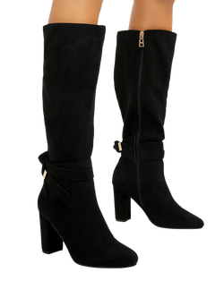 Carvela Tempt Wide Fit Block Heel Knee High Boots, Black - view 2, Black
