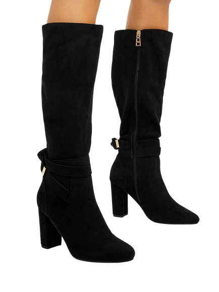 Carvela Tempt Wide Fit Block Heel Knee High Boots, Black - view 2, Black