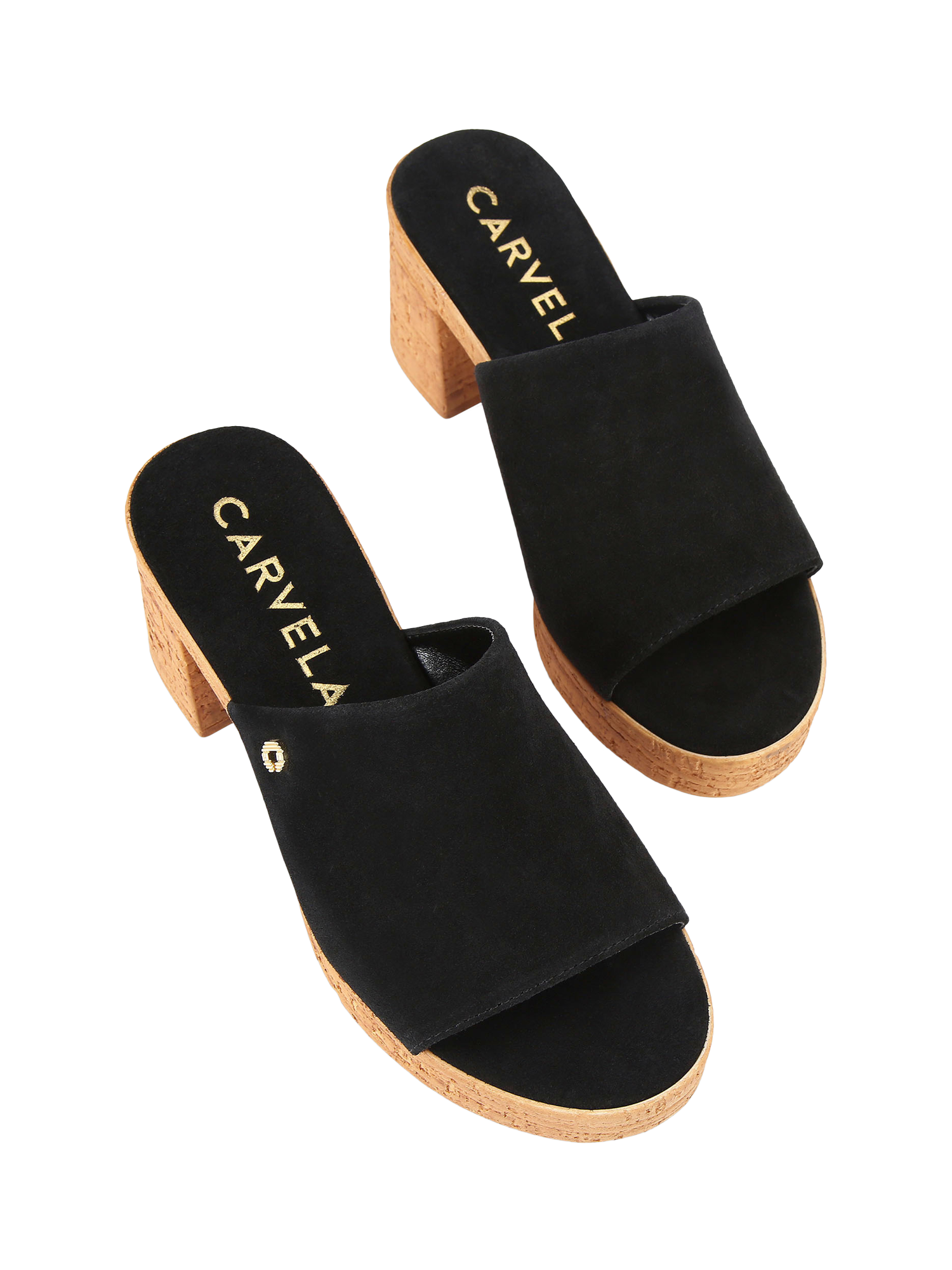 Product image 2 of 4, which shows Carvela Genova Suede Block Heel Platform Sandals, Black, 3