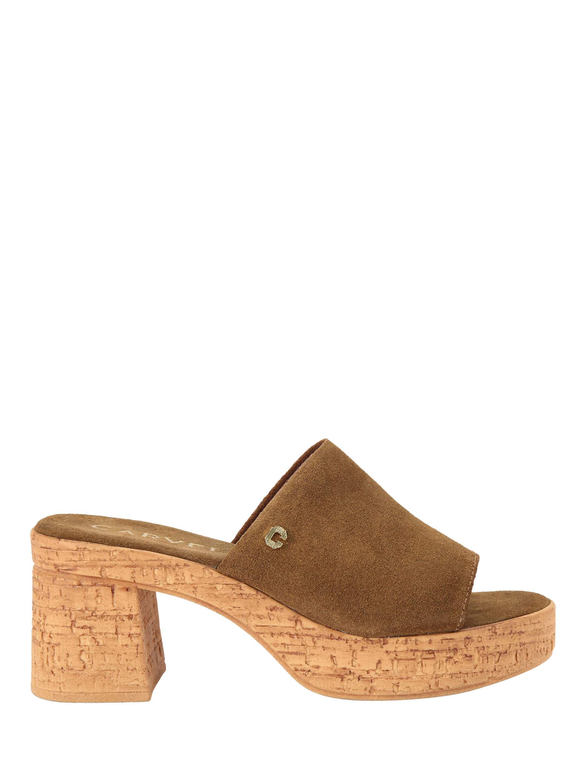 Product image 1 of 4, which shows Carvela Genova Suede Block Heel Platform Sandals, Mid Brown, 3