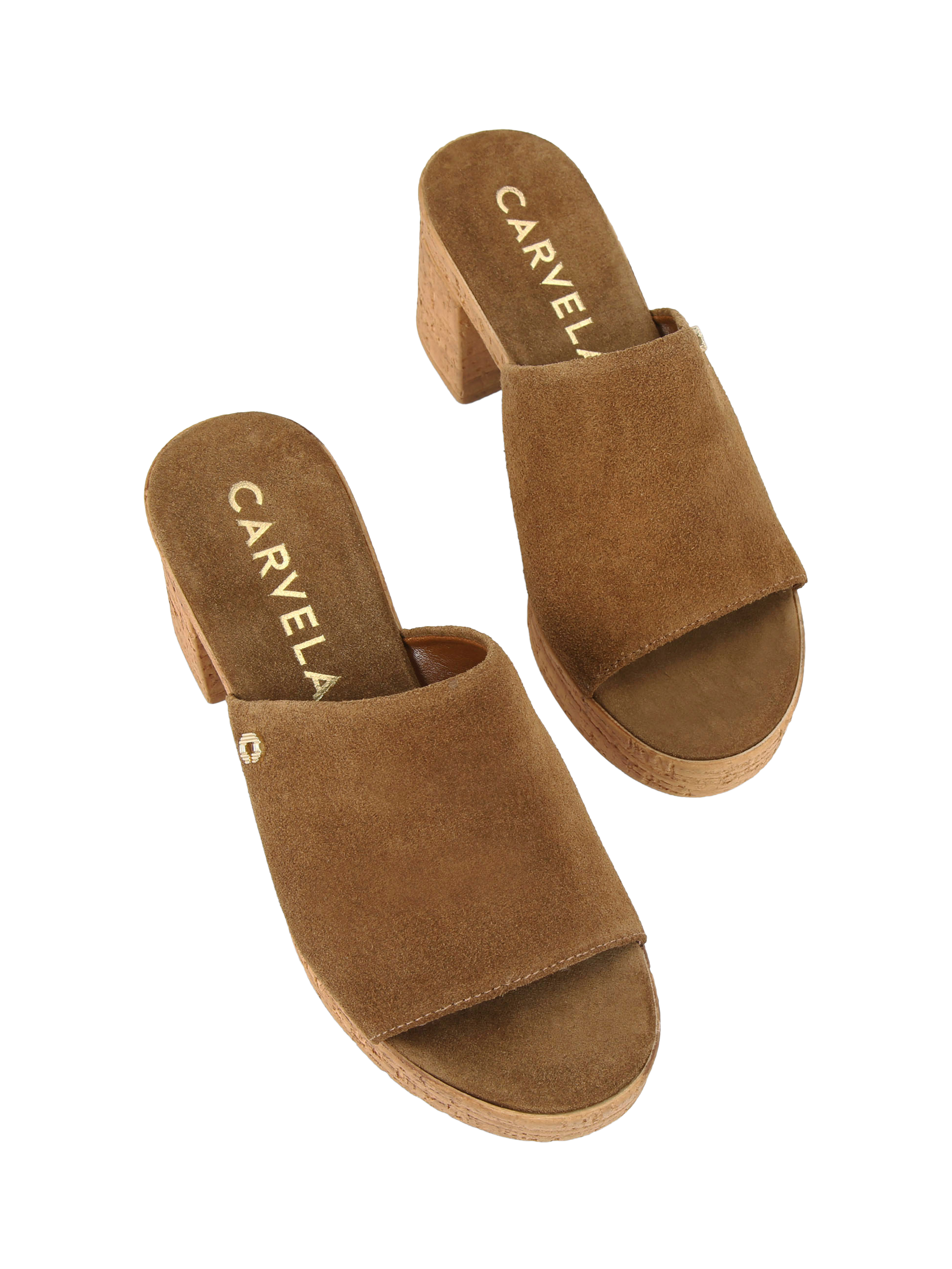 Product image 3 of 4, which shows Carvela Genova Suede Block Heel Platform Sandals, Mid Brown, 3