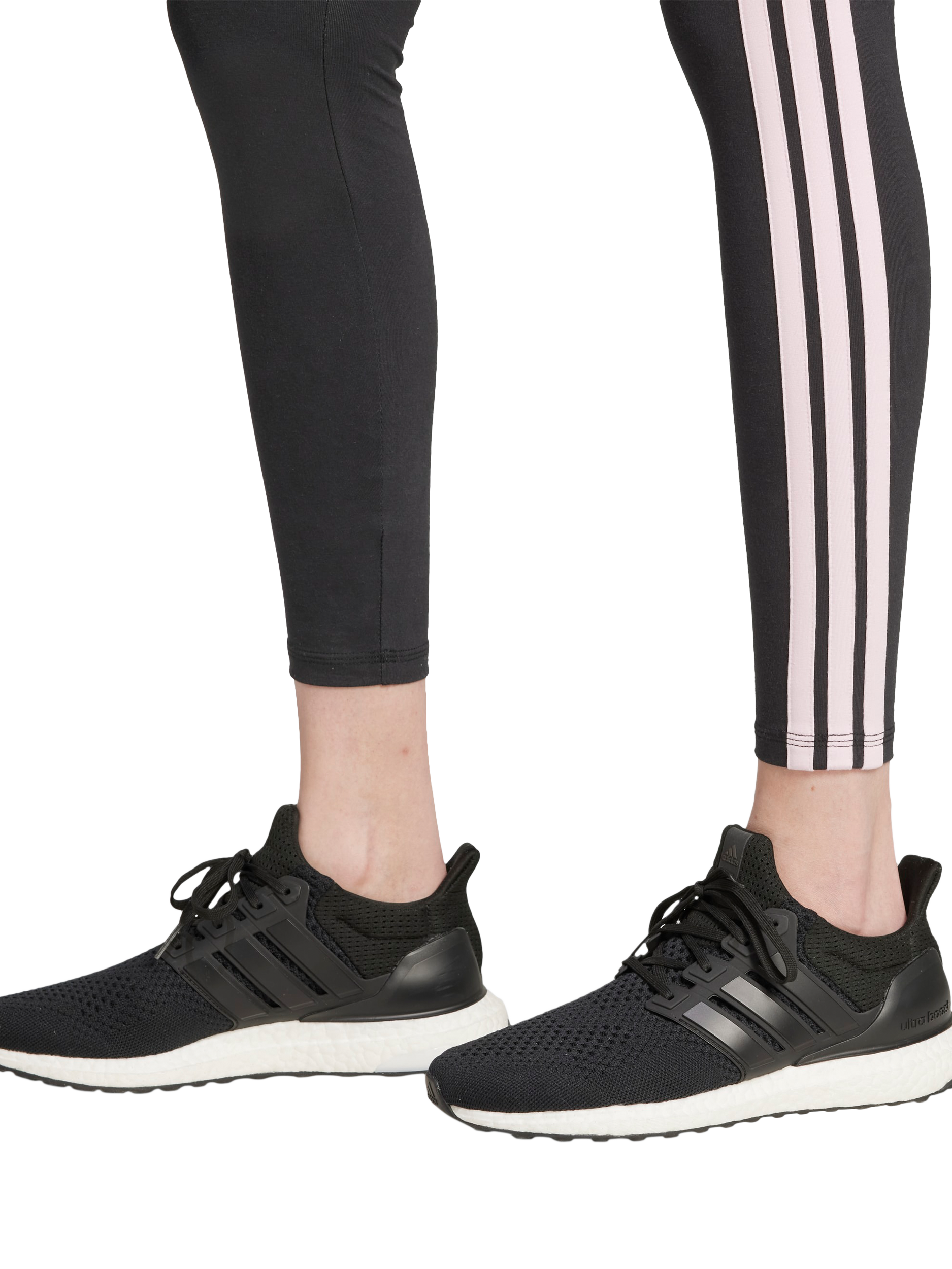 Product image 4 of 6, which shows adidas  Essentials 3-Stripes Cotton Leggings, Black/Pink, XS