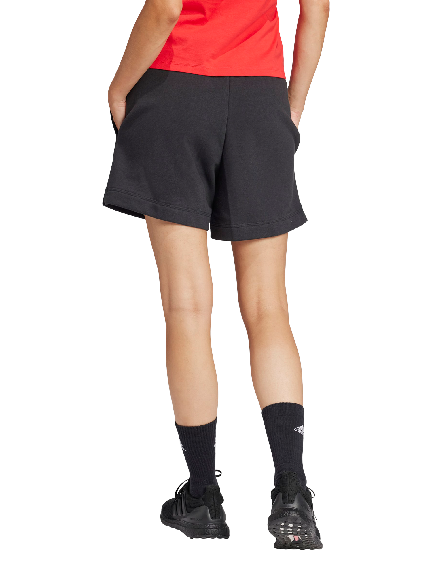 Product image 2 of 6, which shows adidas Essentials Linear French Terry Shorts, Black/White, XS