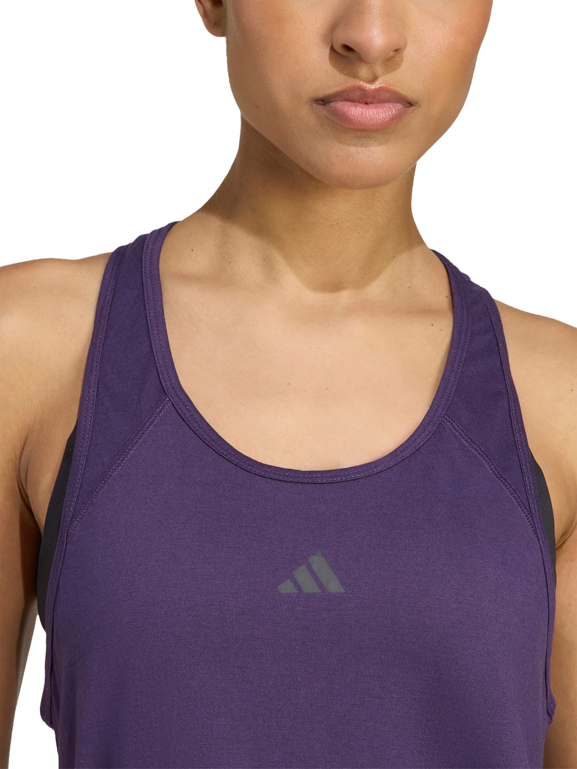 Product image 3 of 6, which shows adidas Train Essentials Racerback Tank Top, Purple/Black, XS