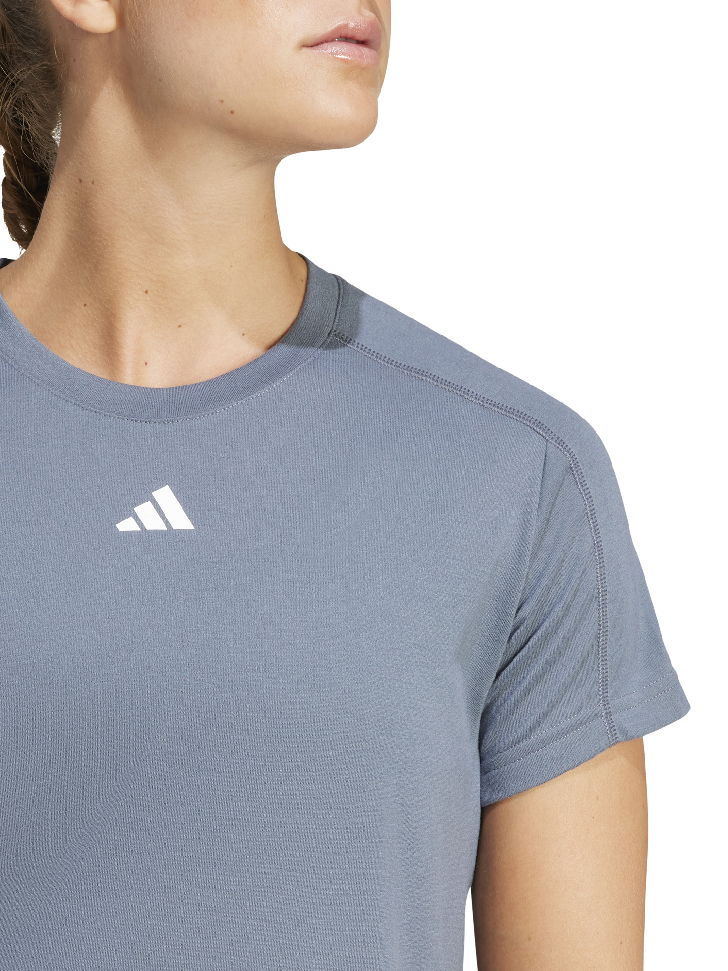 Product image 3 of 6, which shows adidas Performance Logo Crew Neck T-Shirt, Grey/White, XS
