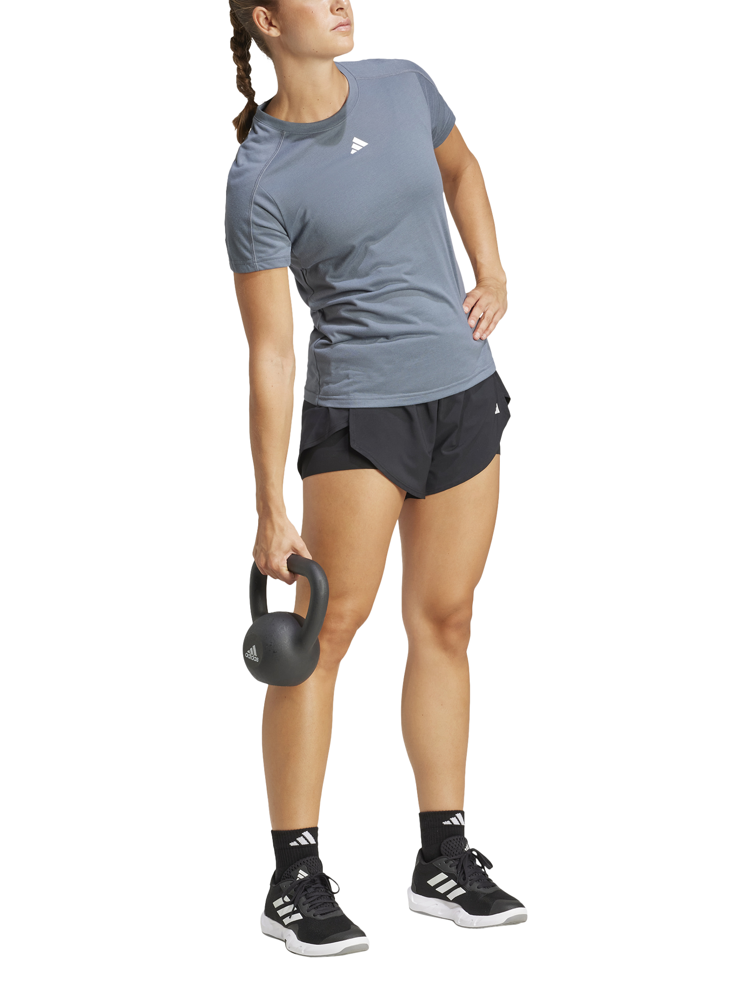 Product image 6 of 6, which shows adidas Performance Logo Crew Neck T-Shirt, Grey/White, XS