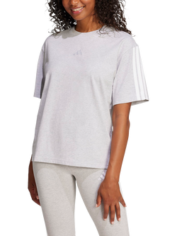 adidas Essentials Three Stripe Boyfriend T-Shirt, Grey/White, Grey/White