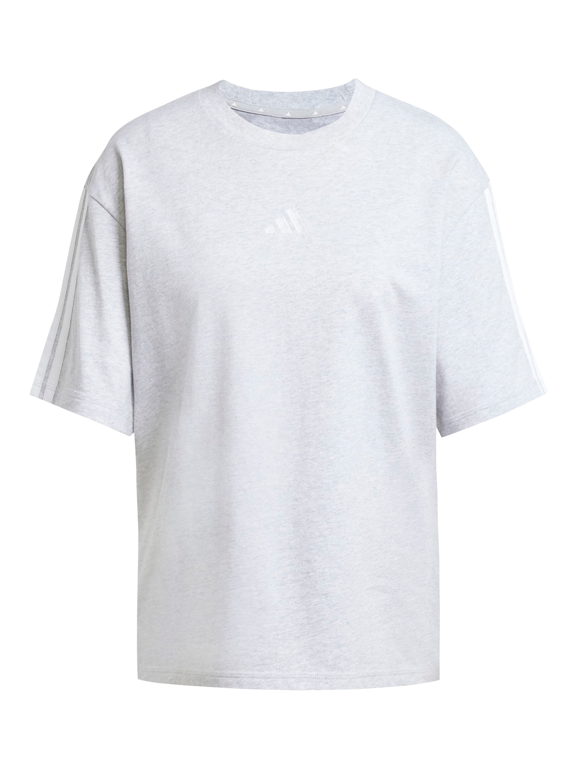 Product image 5 of 6, which shows adidas Essentials Three Stripe Boyfriend T-Shirt, Grey/White, XS