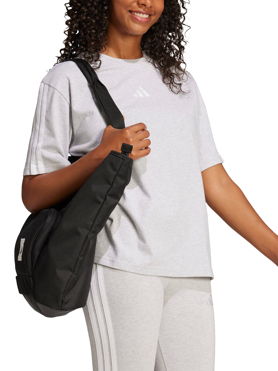 Product image 6 of 6, which shows adidas Essentials Three Stripe Boyfriend T-Shirt, Grey/White, XS