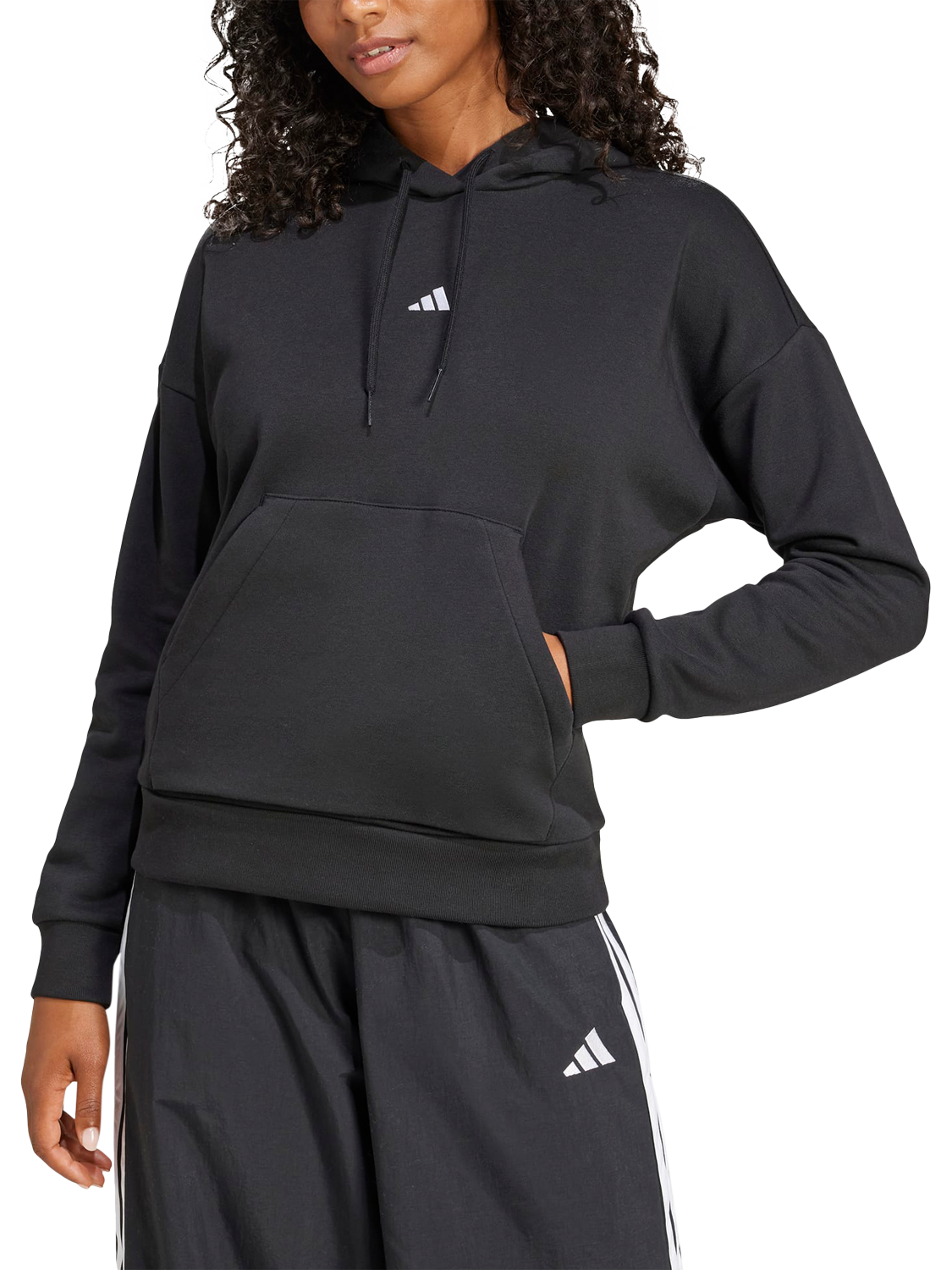 Product image 1 of 6, which shows adidas Essentials Small Logo Feel Cosy Hoodie, Black/White, XS
