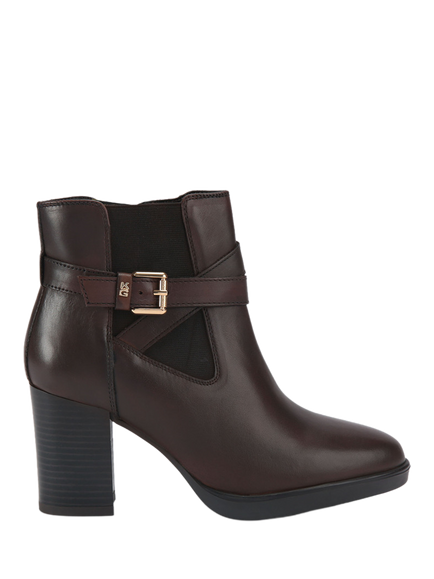 KG Kurt Geiger Sage Leather Stacked Heel Ankle Boots, Brown, Brown