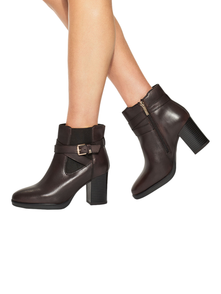 KG Kurt Geiger Sage Leather Stacked Heel Ankle Boots, Brown - view 2, Brown